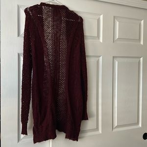 Light weight long cardigan sweater. Burgundy. Size medium